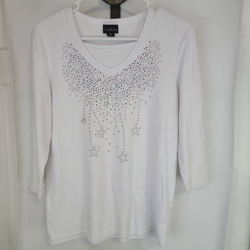 Trilogy by Morning Sun Clothing Woman's Long Sleeve Blouse, Size: Small White